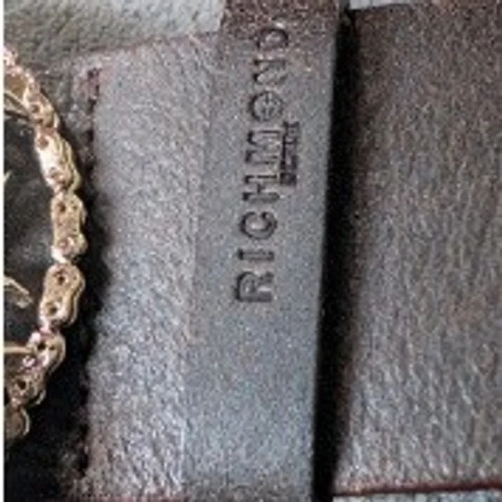 John Richmond Brown Leather Belt Gold Eagle Logo Buckle Made in Italy 85/44‎